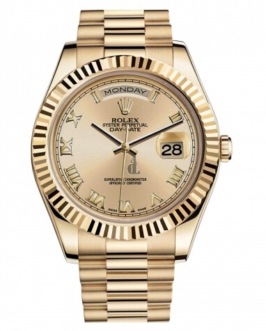 Fake Rolex Day Date II President Yellow Gold Chamapgne dial 218238 CHRP.