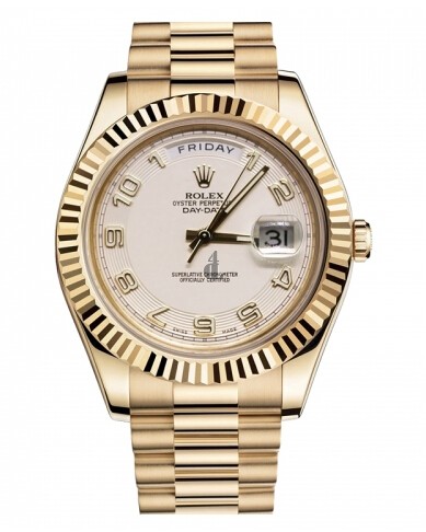 Fake Rolex Day Date II President Yellow Gold Ivory concentric circle dial 218238 ICAP.