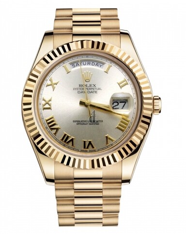 Fake Rolex Day Date II President Yellow Gold Silver dial 218238 SRP.