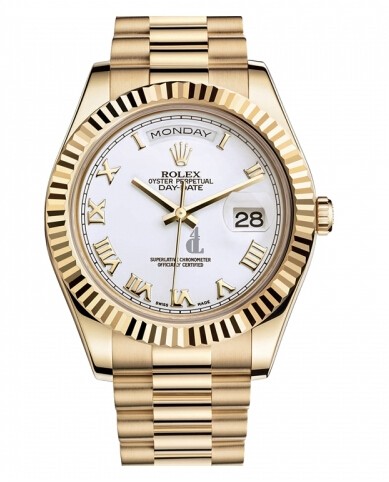Fake Rolex Day Date II President Yellow Gold White dial 218238 WRP.
