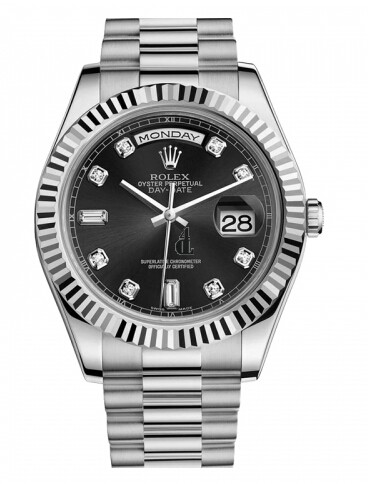 Fake Rolex Day Date II President White Gold Black dial 218239 BKDP.