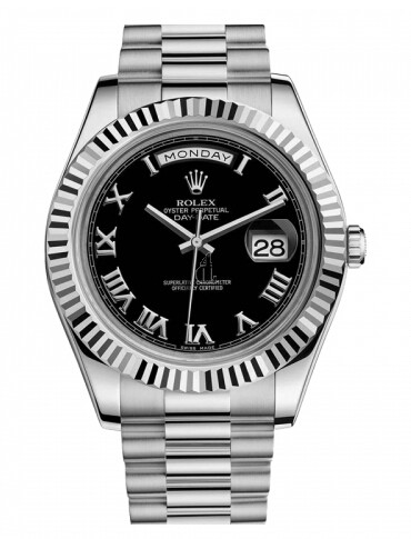 Fake Rolex Day Date II President White Gold Black dial 218239 BKRP.