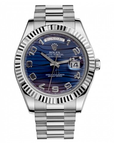 Fake Rolex Day Date II President White Gold Blue wave dial 218239 BLWAP.