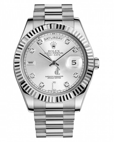 Fake Rolex Day Date II President White Gold Silver dial 218239 SDP.