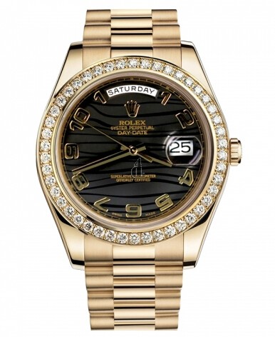Fake Rolex Day Date II President Yellow Gold Black wave dial 218348 BKWAP.