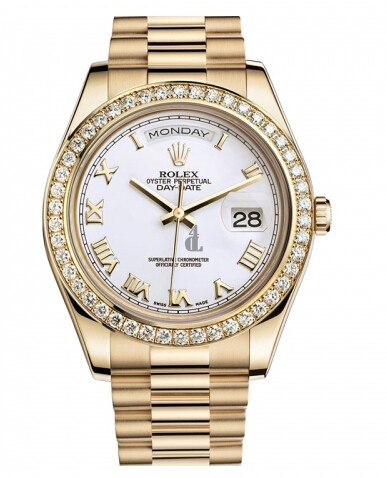 Fake Rolex Day Date II President Yellow Gold White dial 218348 WRP.