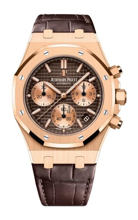 fake Audemars Piguet Royal Oak Selfwinding Chronograph Rose Gold 41mm Brown Dial Strap 26239OR.OO.D821CR.01