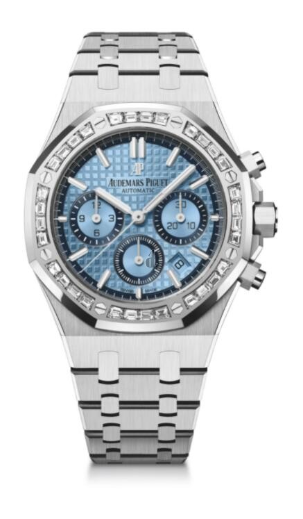 fake Audemars Piguet Royal Oak Chronograph 38 White Gold Diamond Light Blue 26318BC.ZZ.1256BC.01