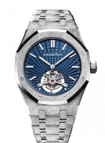 Replica Audemars Piguet Royal Oak Ultra Thin Tourbillon Frosted White Gold/Blue 26520BC.GG.1224BC.01