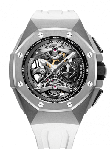 Replica Audemars Piguet Royal Oak Concept Tourbillon Chronograph Openworked White Rubber Strap 44 mm Mens Watch 26587TI.OO.D010CA.01