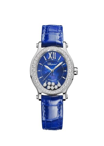 Replica Chopard Happy Sport Oval 7 Floating Diamonds Mother of Pearl Diamond Leather Strap Women's Watch