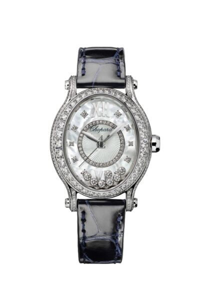 Replica Chopard Happy Sport Oval 18K White Gold And Diamonds Watch