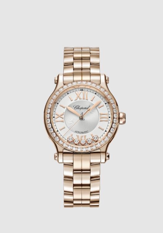 fake Chopard Happy Sport 33 Diamond Bezel White Dial Rose Gold On Bracelet 275378-5004