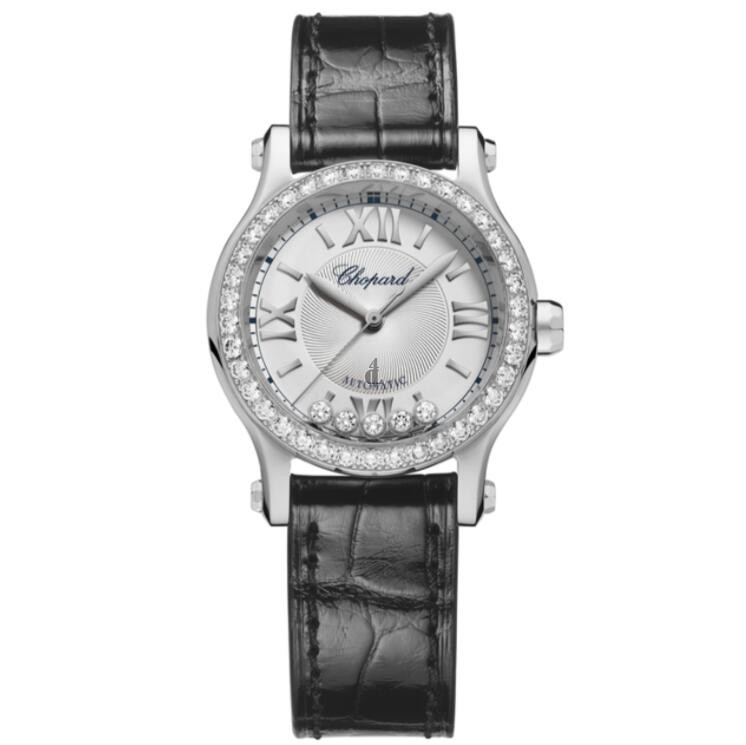 fake Chopard Happy Sport 30mm Black Alligator Diamond Ladies 278573-3013