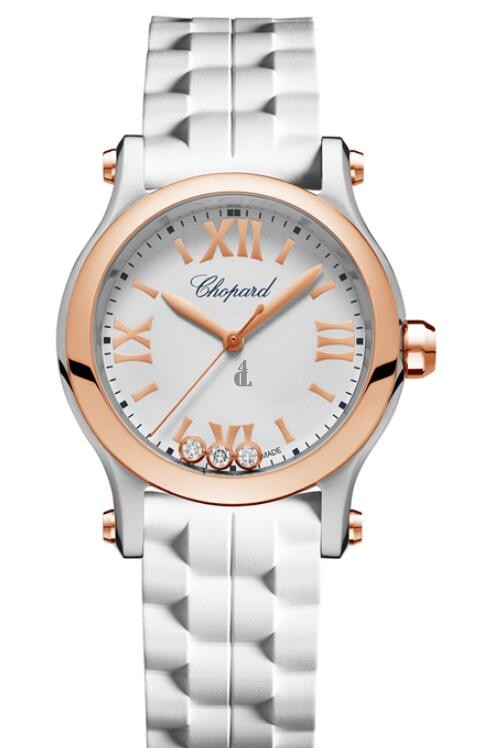 fake Chopard Happy Sport 30 MM Rose Gold Bezel White Dial 278590-6001