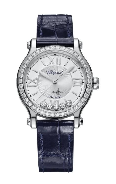 fake Chopard Happy Sport 33 Diamond Bezel White Dial Steel On Blue Strap 278608-3003