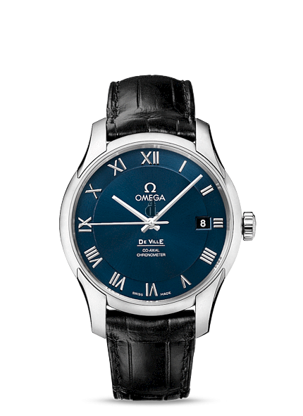 Omega De Ville Blue Dial Black Leather Mens  watch replica 431.13.41.21.03.001