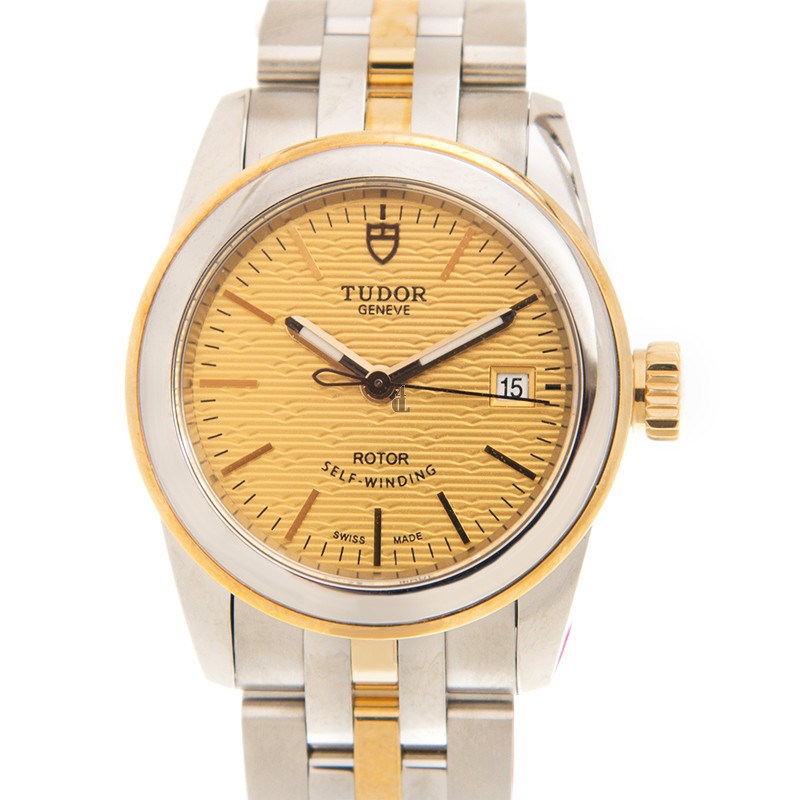fake Tudor Glamour Date Stainless Steel Automatic Gold Dial Ladies Watch 51003-68013