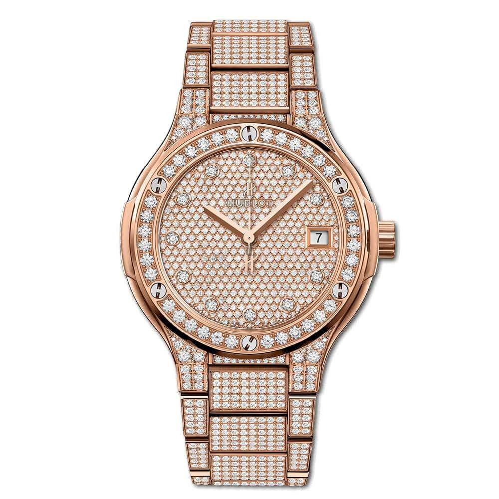 Replica Hublot Classic Fusion King Gold Full Pavé Bracelet