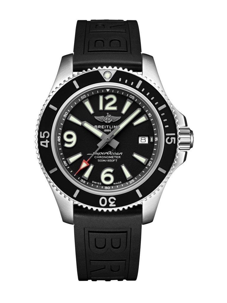 Breitling Superocean 42 Black Dial Black Rubber Strap Watch A17366021B1S1 replica
