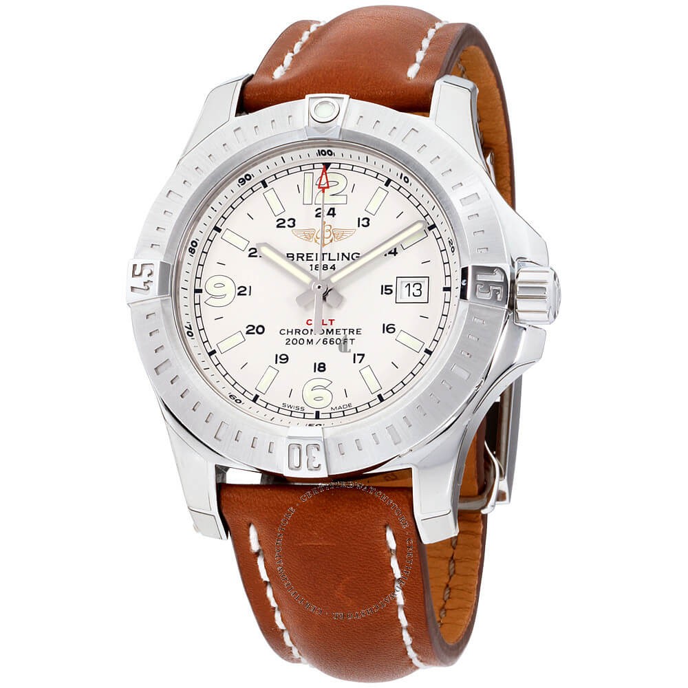 Breitling Colt 44 Quartz Silver Dial Brown Leather Strap Men's Watch A7438811/G792-437X replica