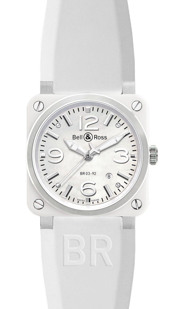 White Ceramic Rubber Bell & Ross Automatic 42mm Mens Watch BR 03-92 White Ceramic Rubber fake