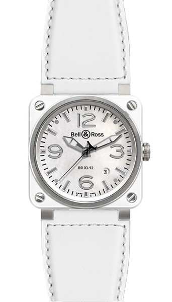 White Ceramic Calfskin Bell & Ross Automatic 42mm Mens Watch BR03-92 White Ceramic Calfskin fake