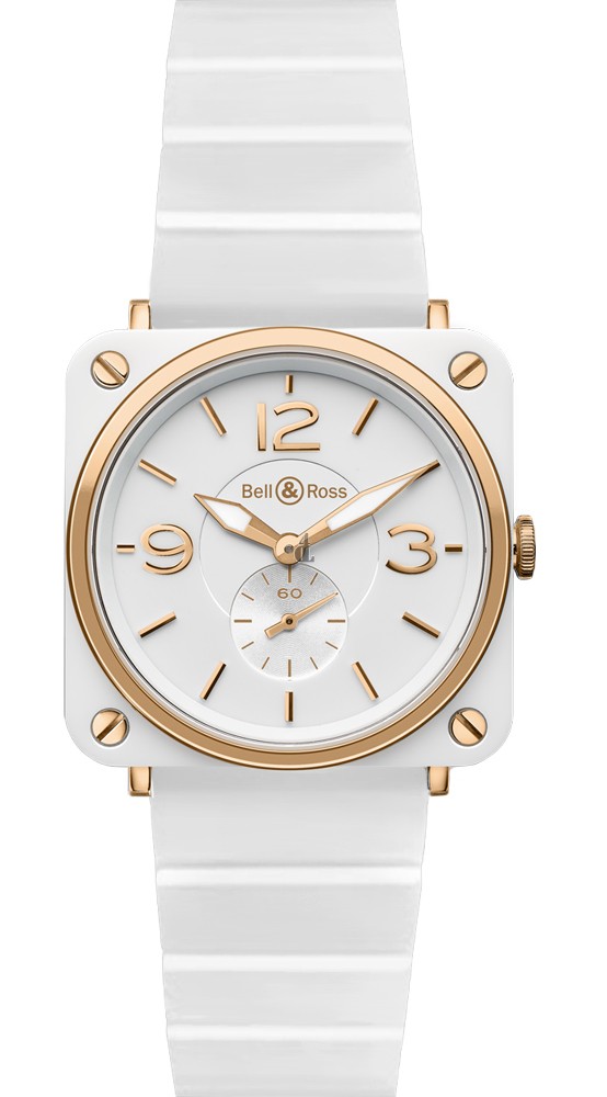Pink Gold and White Ceramic Bell & Ross Ceramic Quartz 39mm Medium Watch BR S PINK GOLD&WHITE fake