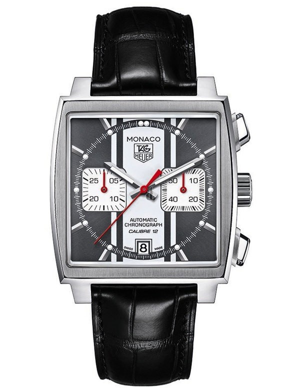 Tag Heuer Monaco Automatic Chronograph Black Dial Black Leather Men's Watch CAW211N.FC6177 fake.