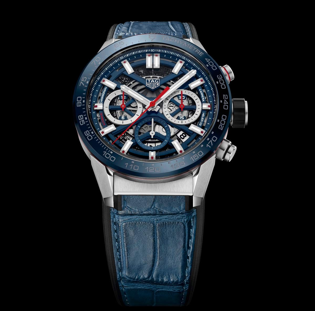 TAG Heuer Carrera Calibre Heuer 02 43 Stainless Steel/Blue Ceramic/Alligator CBG2011.FC6430
