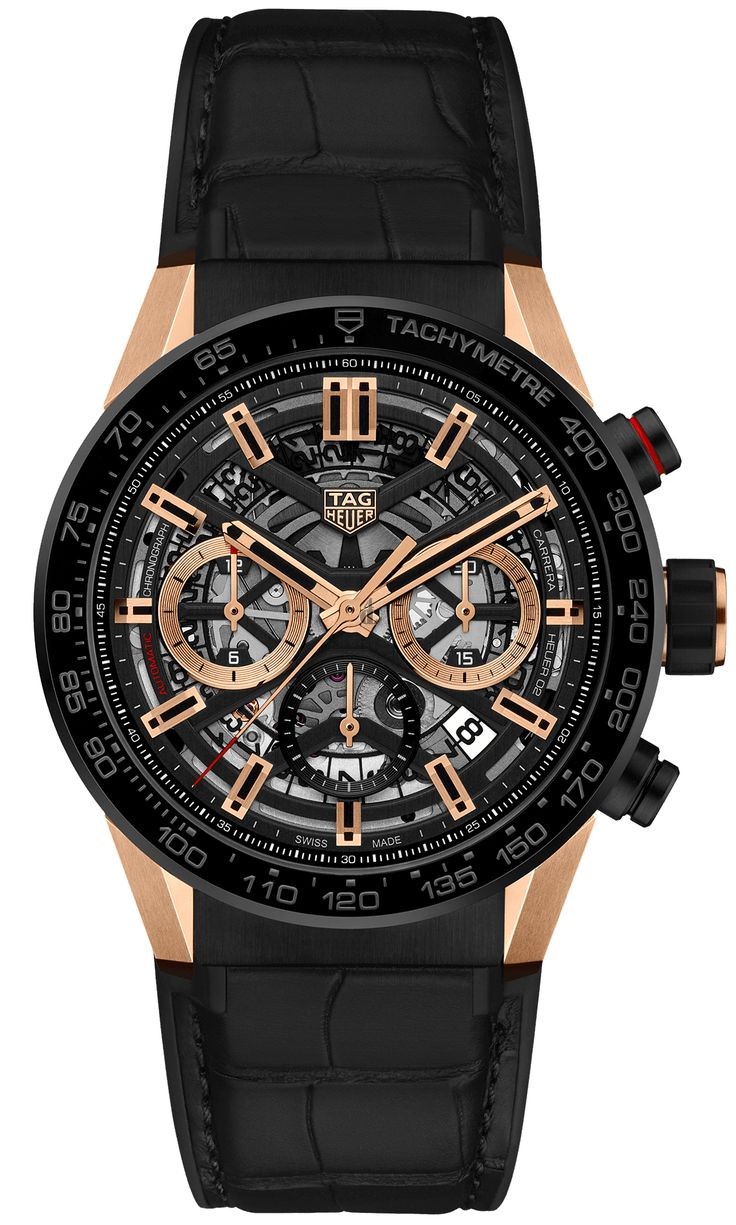 TAG Heuer Carrera Calibre Heuer 02 43 Rose Gold/Black Ceramic/Alligator CBG2050.FC6426