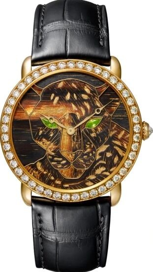 Replica Panthere Ronde Louis Cartier Wood And Gold Leaf Marquetry Watch