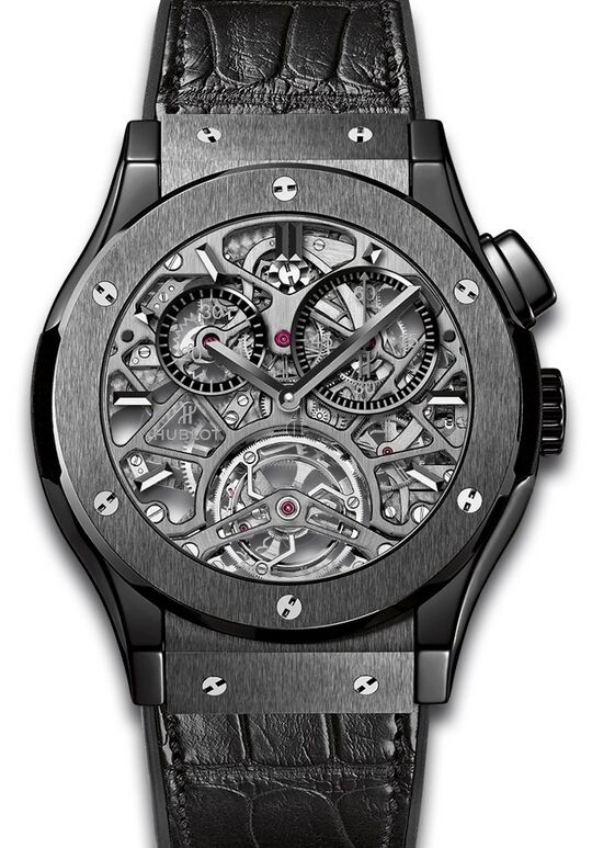Fake Hublot Classic Fusion Tourbillion All Black Skeleton Dial Ceramic Men's Watch