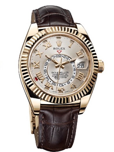 Fake Rolex Sky-Dweller Yellow Gold Silver Sunray Dial 326138