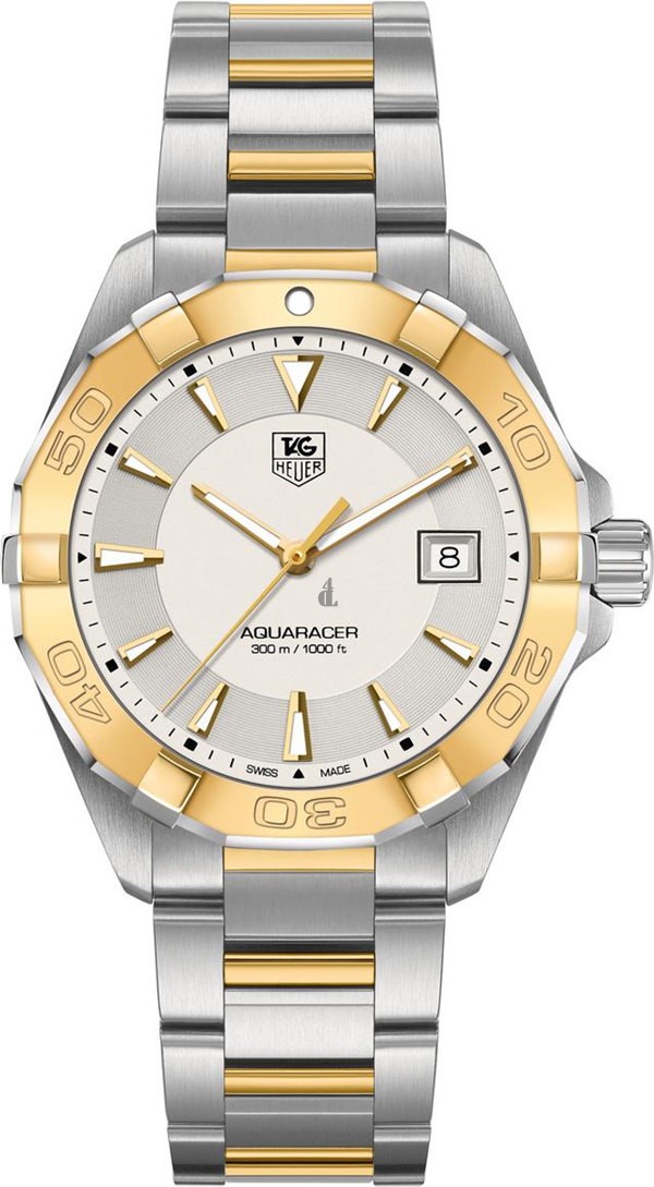 Tag Heuer Aquaracer Silver Dial Stainless Steel with 18kt Yellow Gold Men's Watch WAY1151.BD0912 fake.