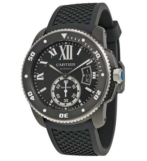 AAA quality Calibre de Cartier Diver Automatic Black Dial Black Rubber Divers Men's Watch wsa0006 replica.