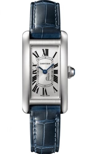 Cartier Tank Americaine Silver Dial Navy Leather Ladies WSTA0016