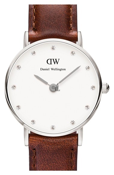 $79:Discounts Daniel Wellington Classy St. Mawes Crystal Index Leather Strap Watch 26mm