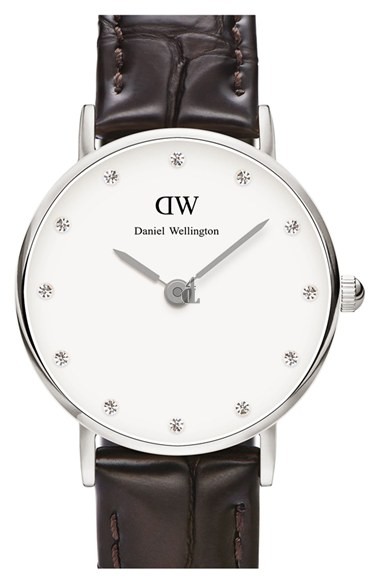 $79:Discounts Daniel Wellington Classy York Crystal Index Embossed Leather Strap Watch 26mm