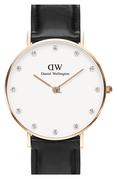 $89:Discounts Daniel Wellington Classy Sheffield Crystal Index Leather Strap Watch 34mm