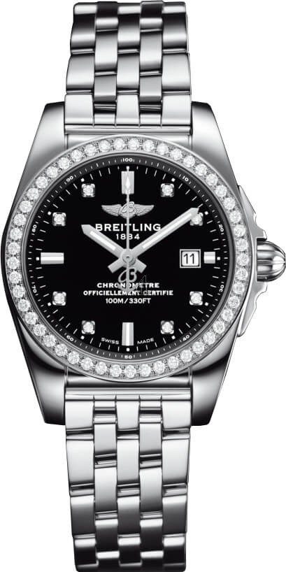 Breitling Galactic Stainless Steel Black Dial Ladies A7234853Watch fake