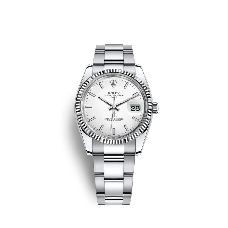 Rolex Oyster Perpetual Date 34 Oystersteel 18 ct white gold M115234-0003 watch replica