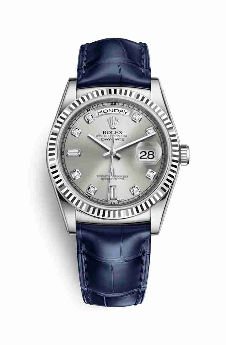 Rolex Day-Date 36 white gold 118139 Silver set diamonds Dial