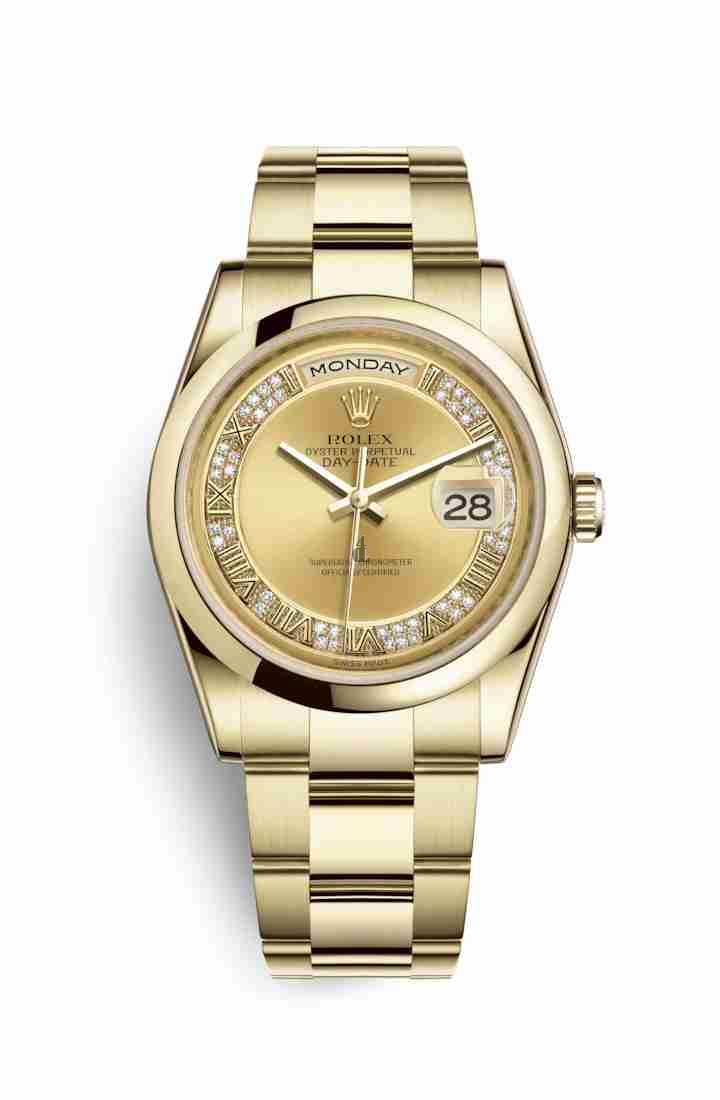 Rolex Day-Date 36 yellow gold 118208 Champagne-colour set diamonds Dial