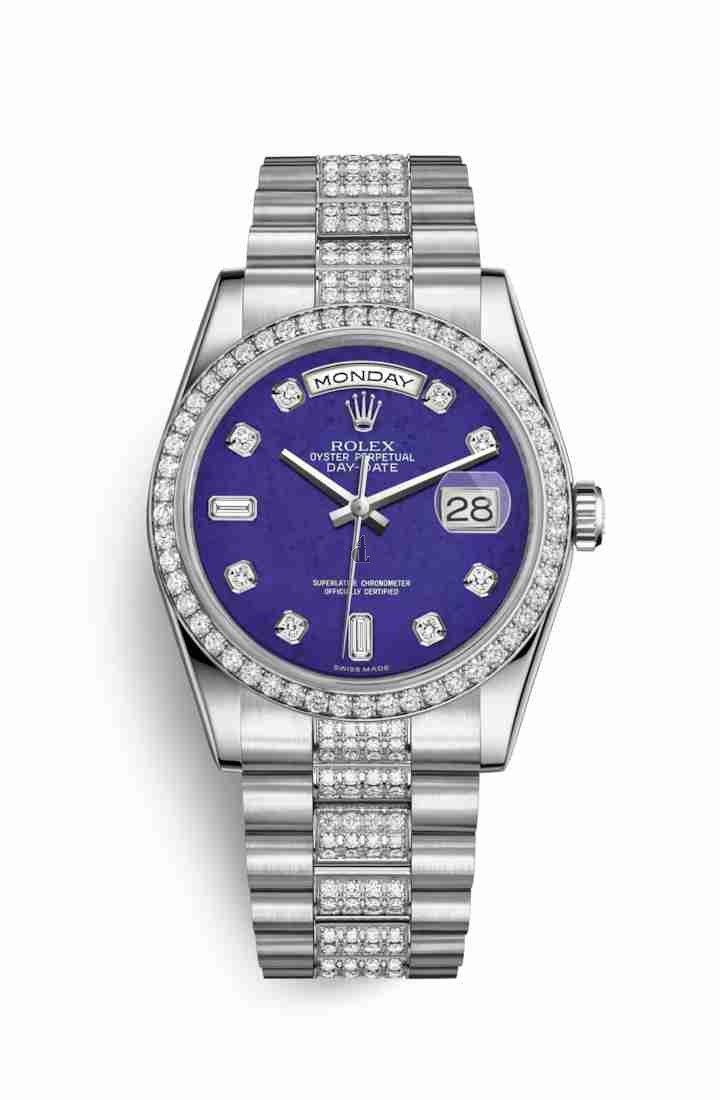 Rolex Day-Date 36 Platinum 118346 Lapis Lazuli set diamonds Dial