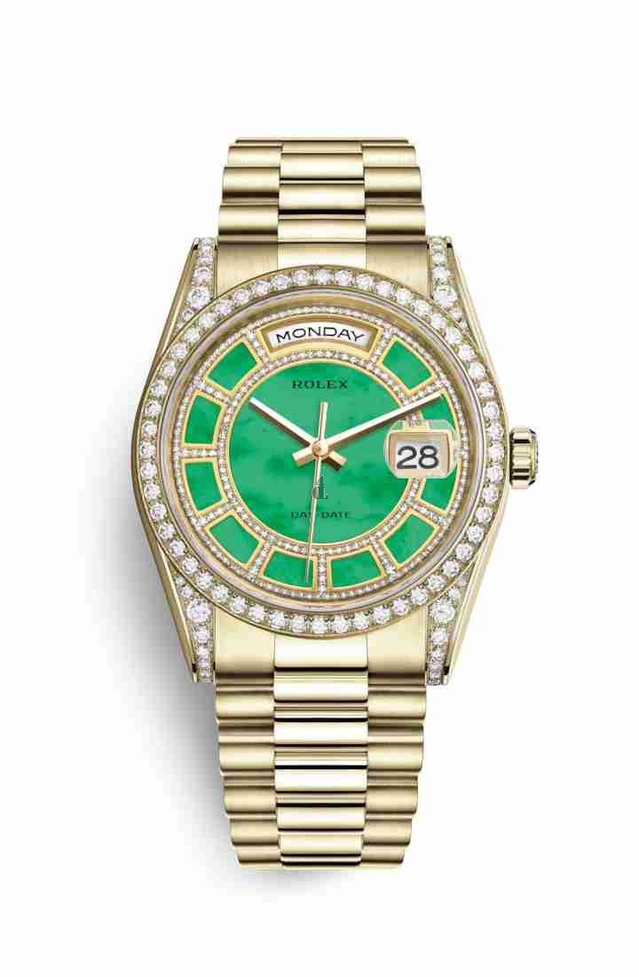 Rolex Day-Date 36 yellow gold lugs set diamonds 118388 Carousel of green jade Dial