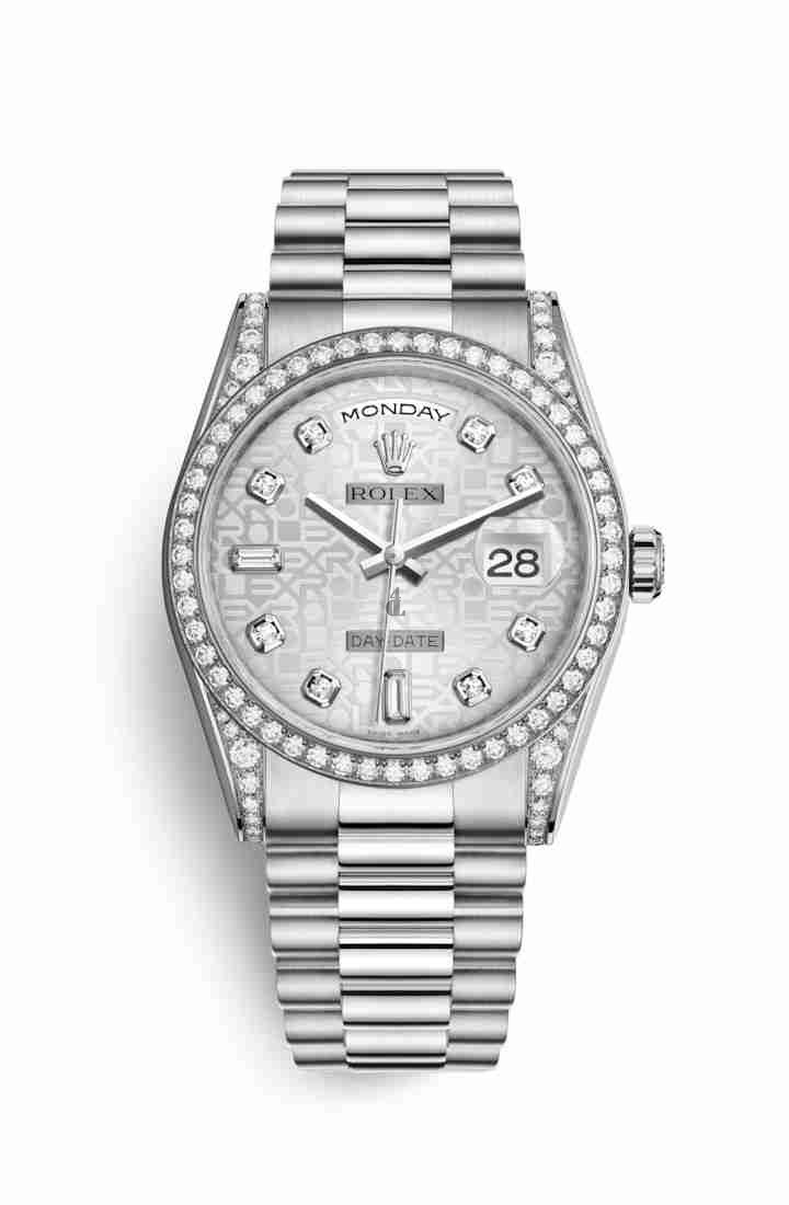 Rolex Day-Date 36 white gold lugs set diamonds 118389 Silver Jubilee design set diamonds Dial