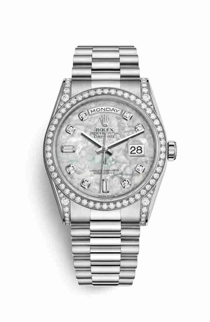 Rolex Day-Date 36 white gold lugs set diamonds 118389 White mother-of-pearl set diamonds Dial