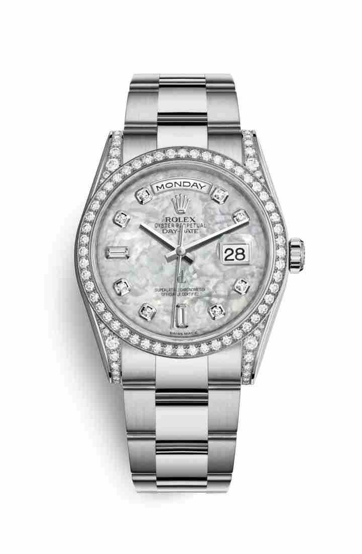 Rolex Day-Date 36 white gold lugs set diamonds 118389 White mother-of-pearl set diamonds Dial