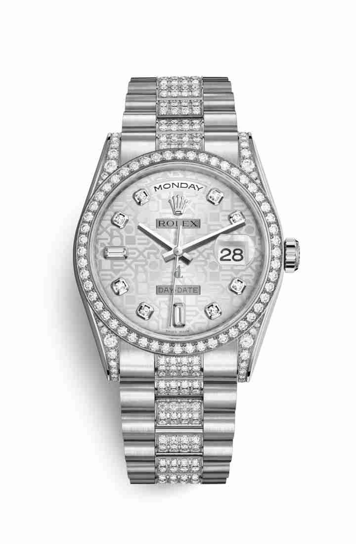 Rolex Day-Date 36 white gold lugs set diamonds 118389 Silver Jubilee design set diamonds Dial